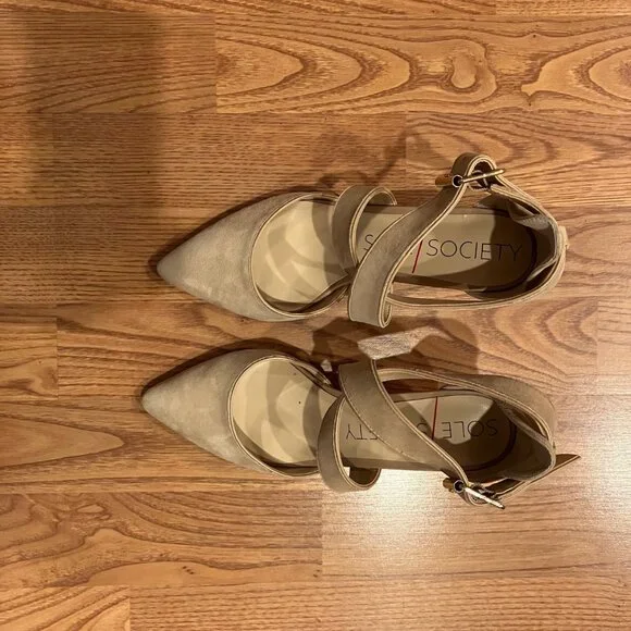 Sole Society Tamra Womens Pump Size 7.5 Taupe Beige Ankle Strap - Picture 3 of 7